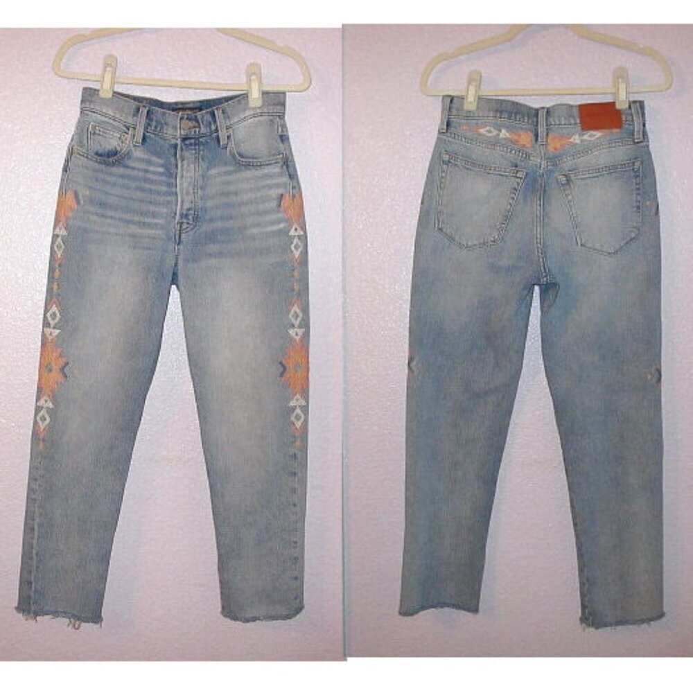 Lucky Brand Aztec Embroidered Jeans Womens 2 / 26 Button Fly High Rise Crop Drew